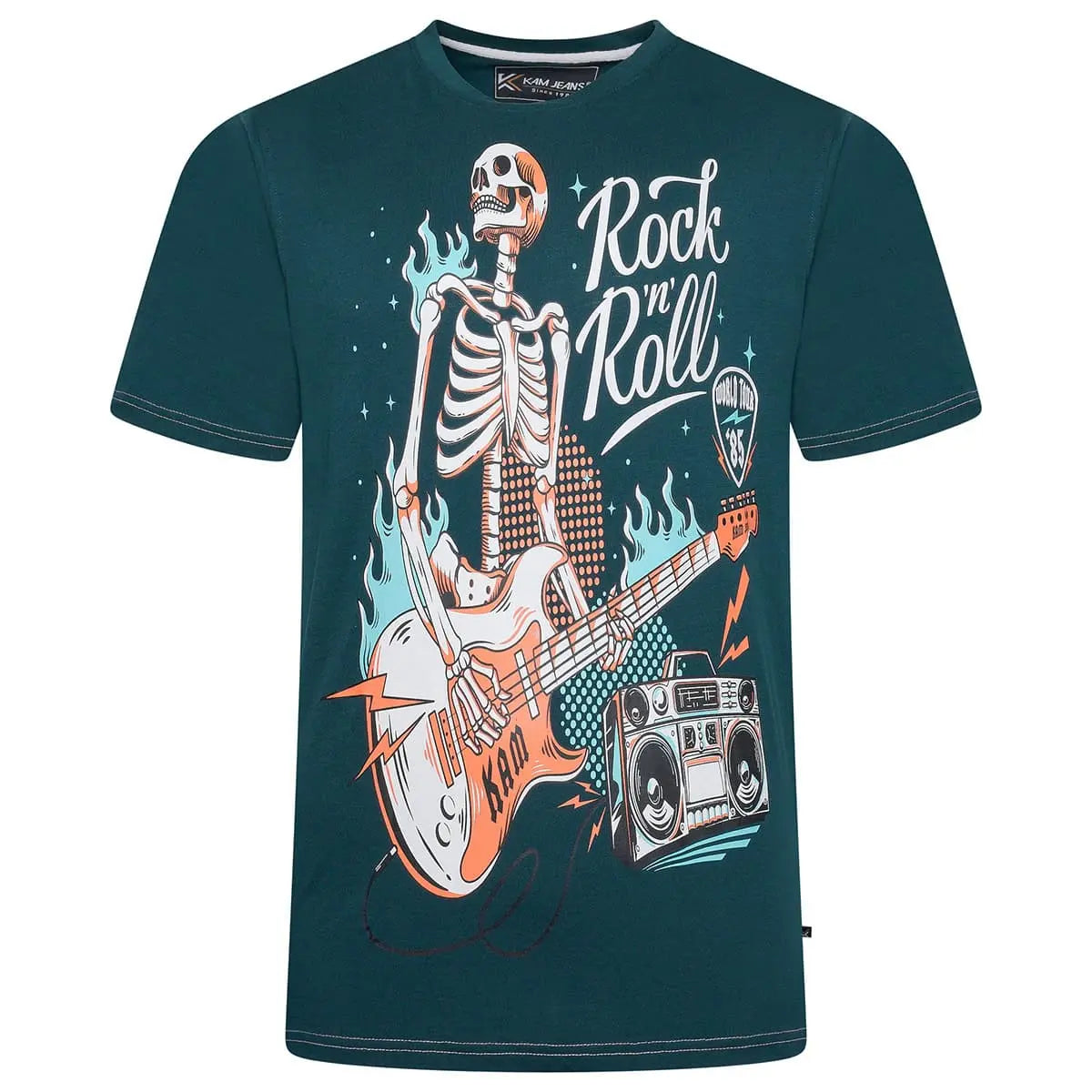 Duży męski t-shirt z efektownym nadrukiem koszulka Rock n Roll Kam 5791 morska