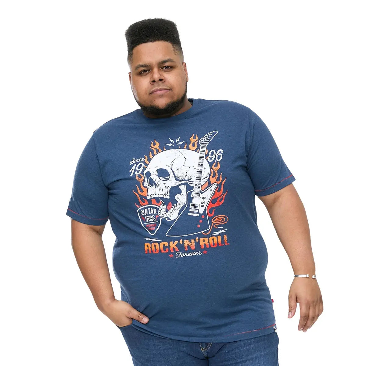 Duża męska koszulka t-shirt z nadrukiem gitary i czaszki Duke D555 Neal granatowy
