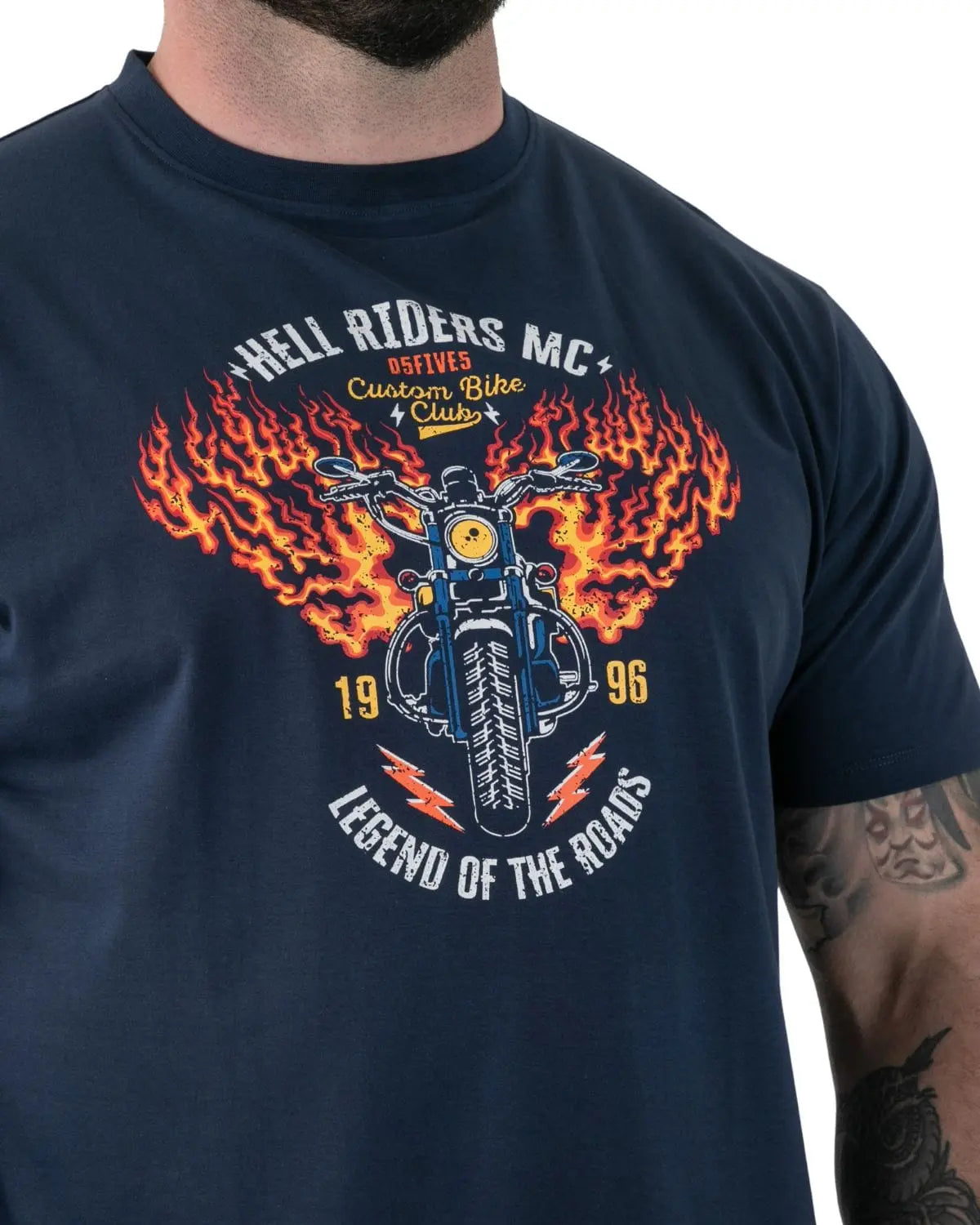 Duży męski t-shirt z nadrukiem motocyklu Hockney Duke D555 granatowy