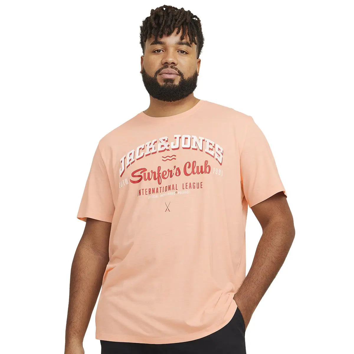 Velké pánské tričko s potiskem Jack &amp; Jones 12258870 broskvové