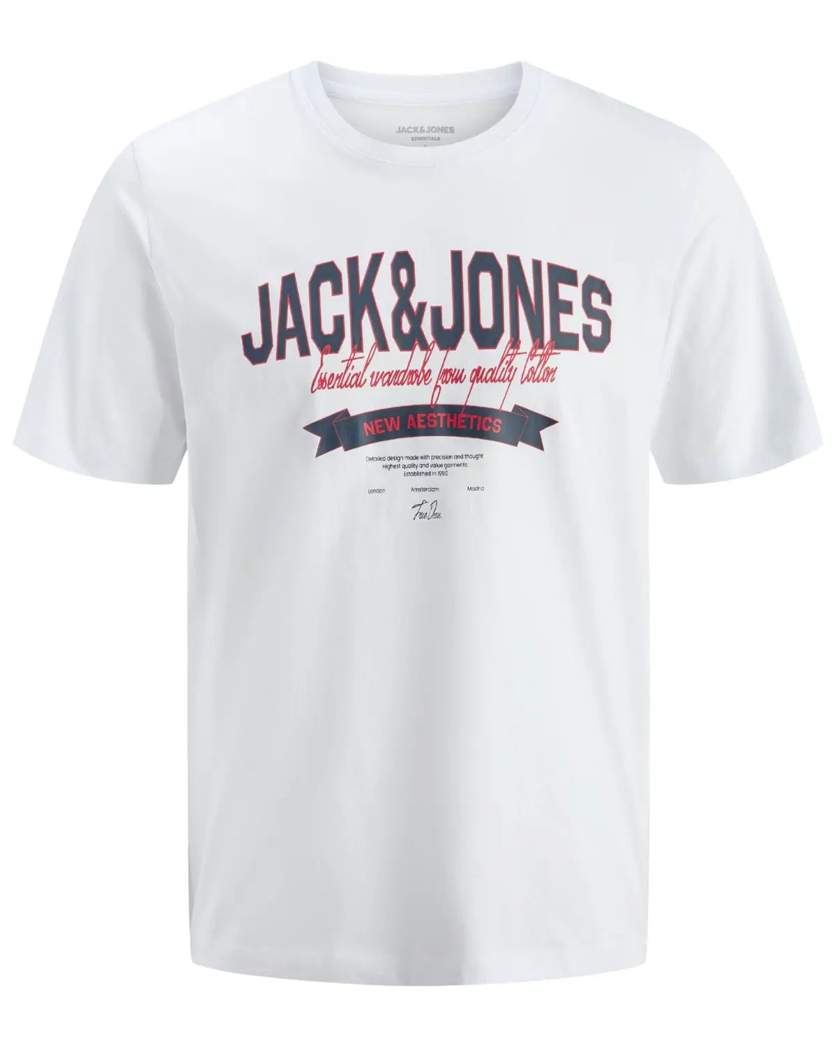 Duża męska koszulka z krótkim rękawem t-shirt z efektownym nadrukiem Jack &amp; Jones 12289691 biały