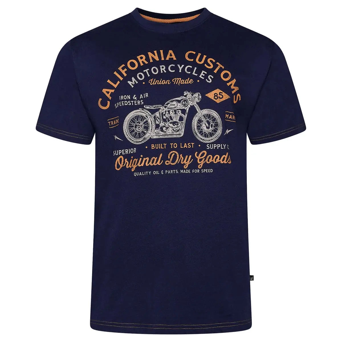 Duży męski t-shirt z nadrukiem motoru koszulka Kam 5787 granatowa