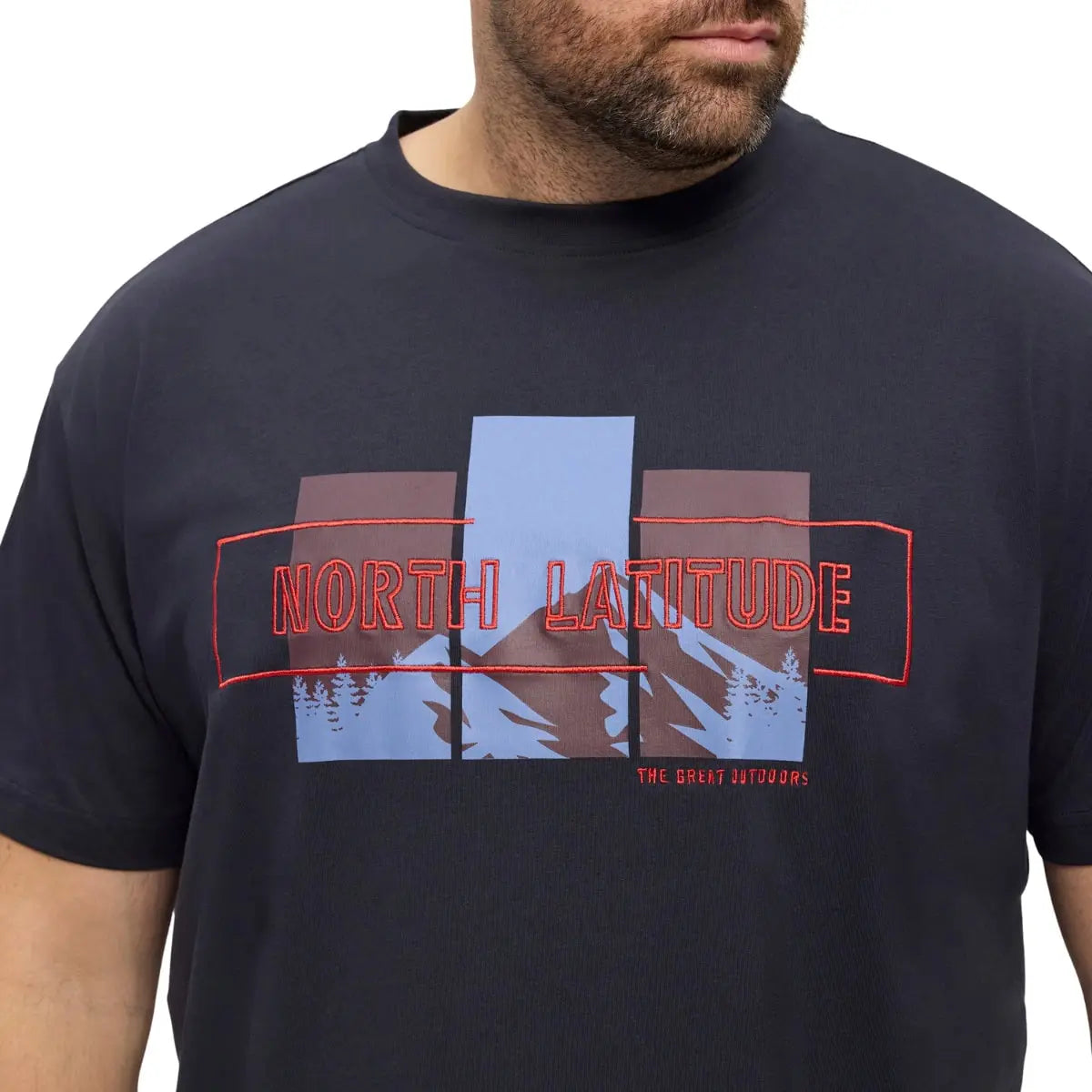 Duży męski t-shirt z nadrukiem koszulka z krótkim rękawem North Latitude  53112-0581 granatowa