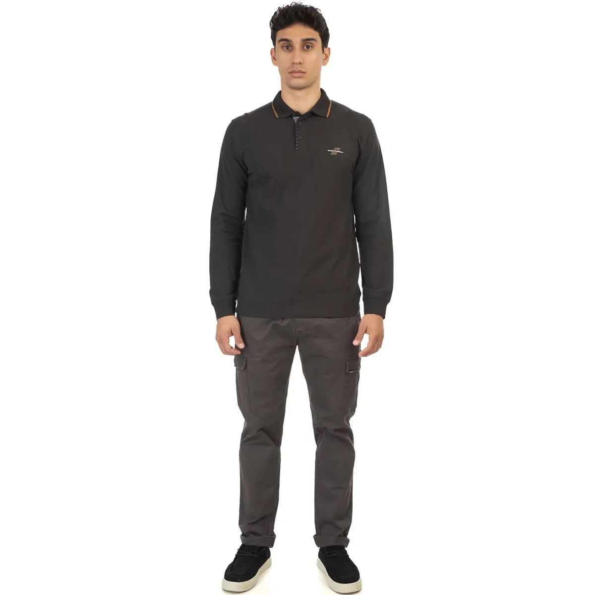 Duża męska koszulka polo z długim rękawem Double Urban Outfitters PS-3002 grafitowa