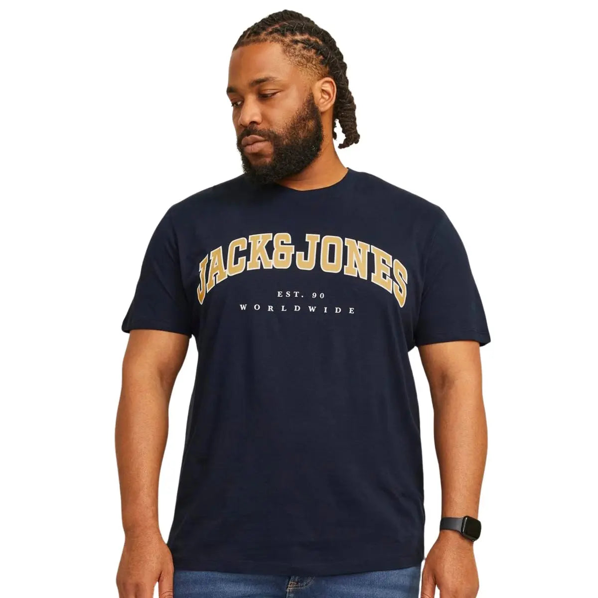 Duża męska koszulka bawełniana t-shirt z napisami Jack &amp; Jones 12258871 granatowy