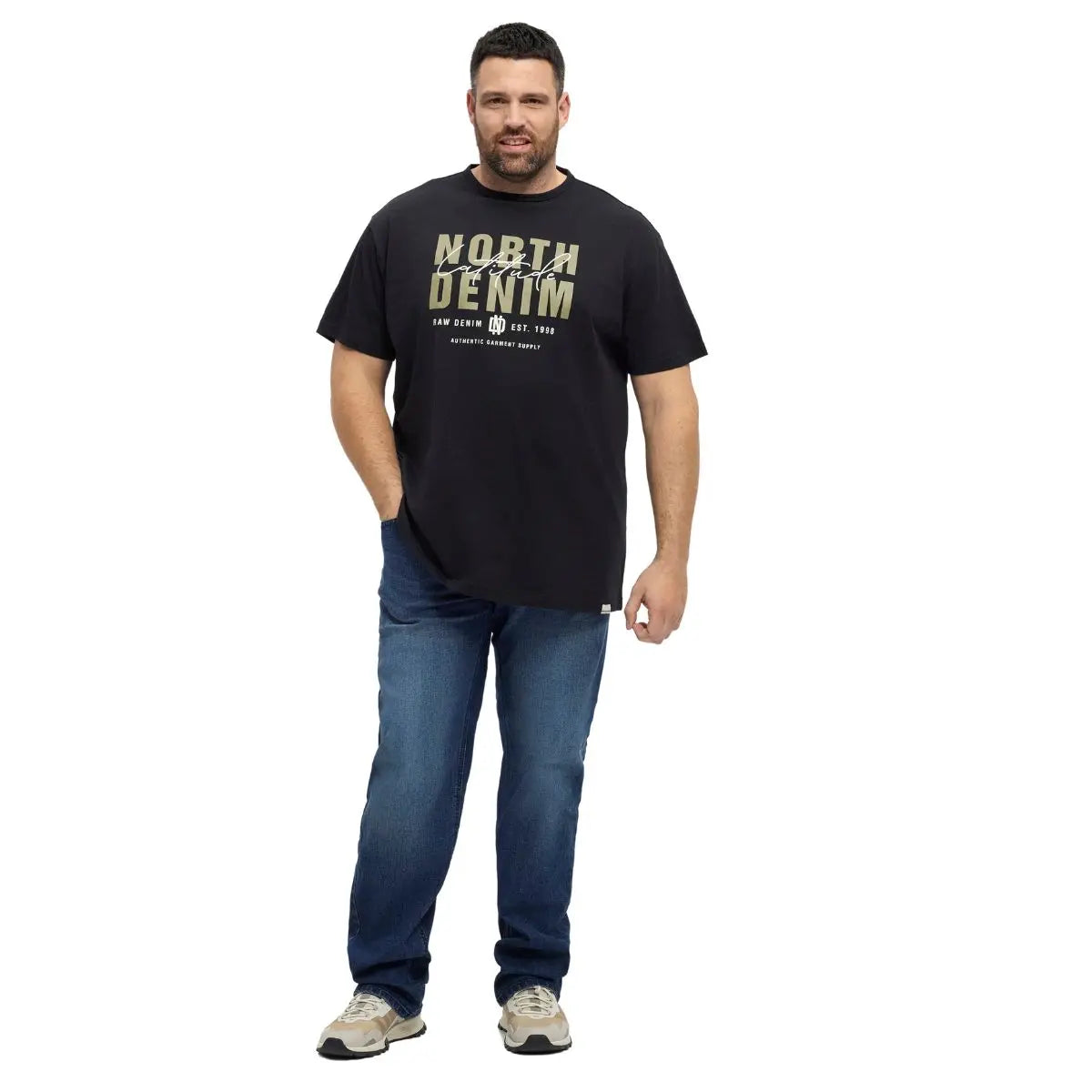 Duży męski t-shirt z nadrukiem koszulka z krótkim rękawem North Latitude 99335-0099 czarna