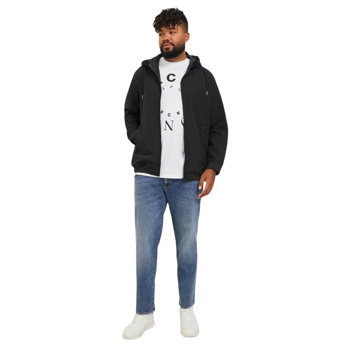 Velká pánská softshellová bunda Jack &amp; Jones s kapucí 12236331 černá