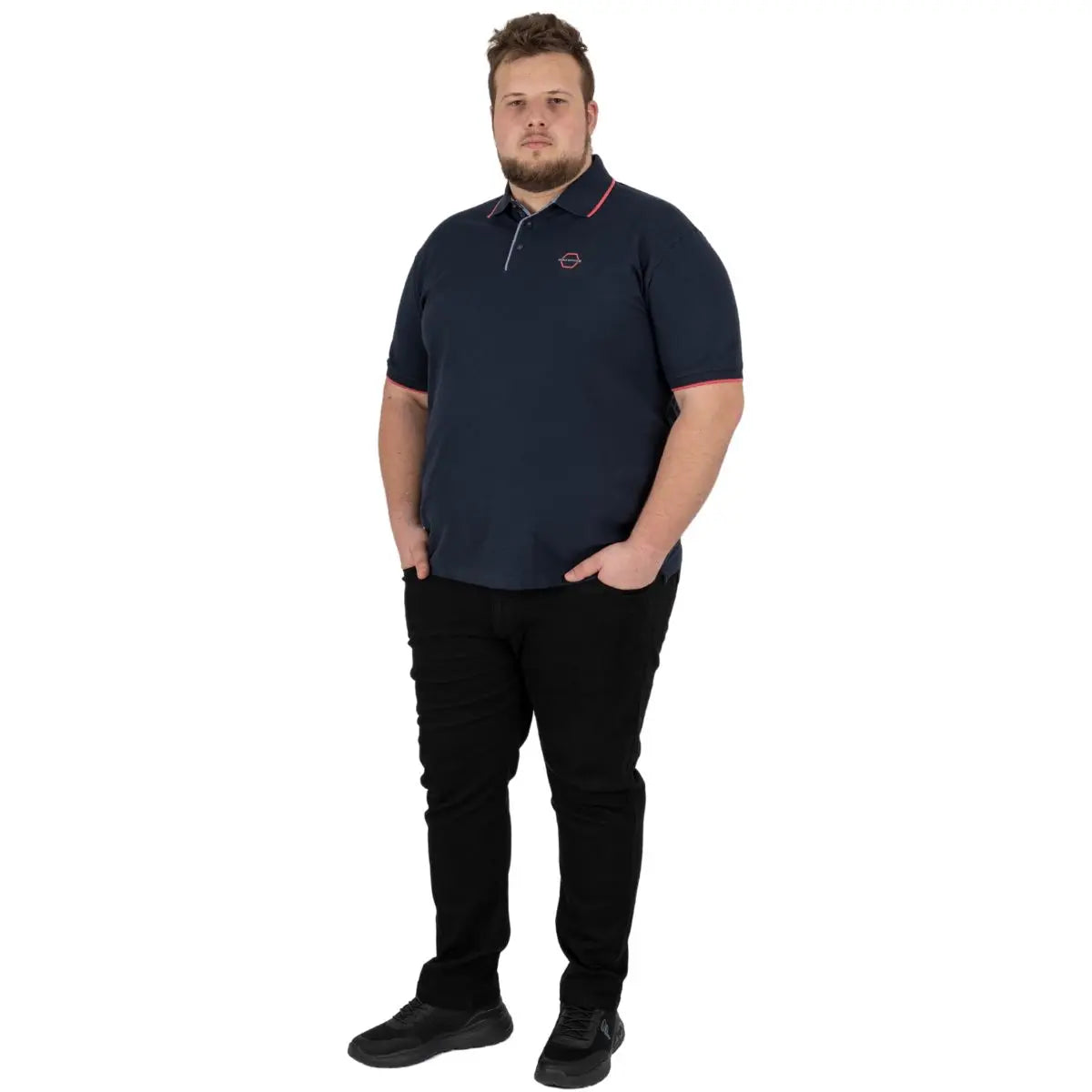 Velké pánské polo tričko a ozdobným límcem Double PS-3045 tmavě modrá
