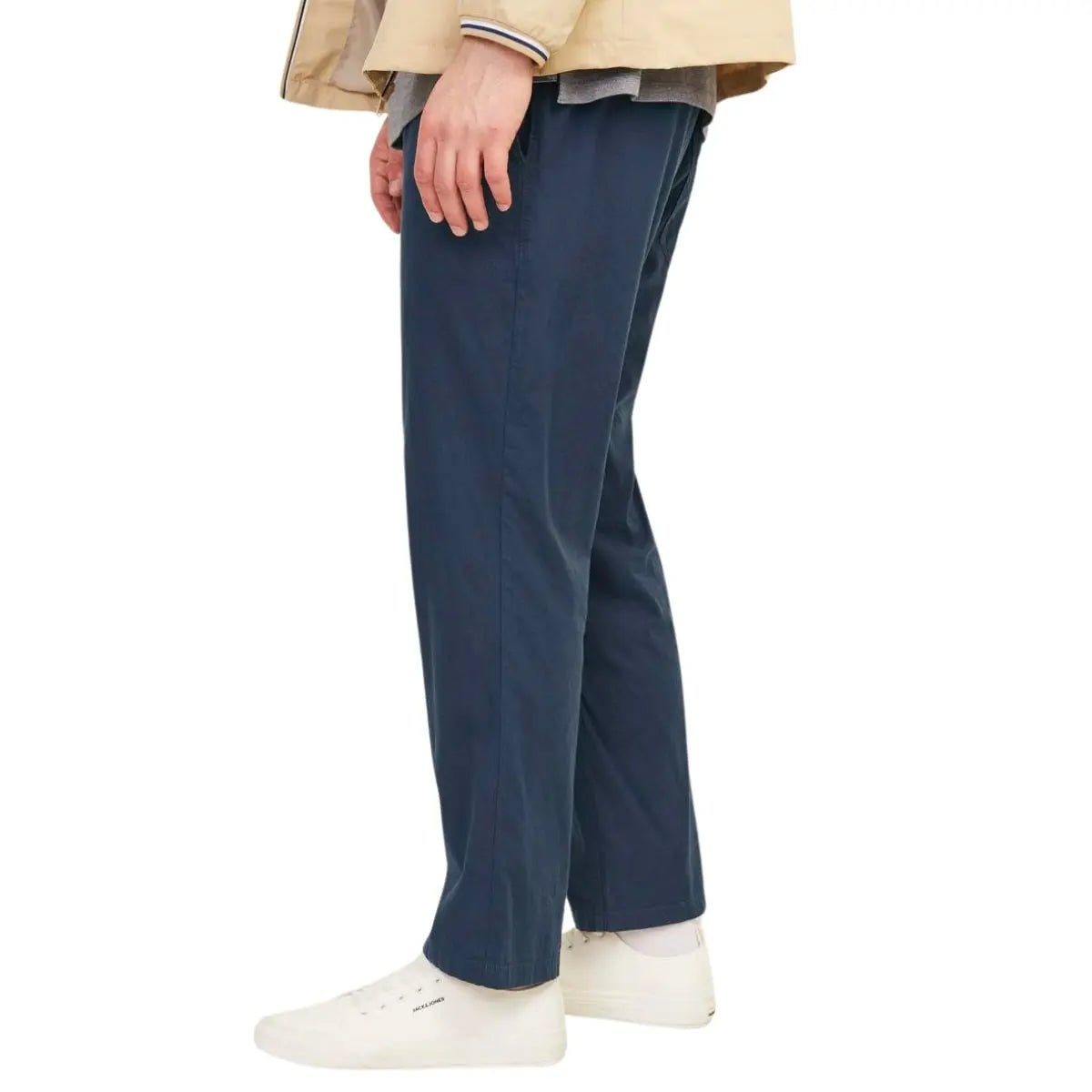 Velké pánské kalhoty s příměsí lnu, gumou a šňůrkami v pase Jack &amp; Jones 12239548 tmavě modré