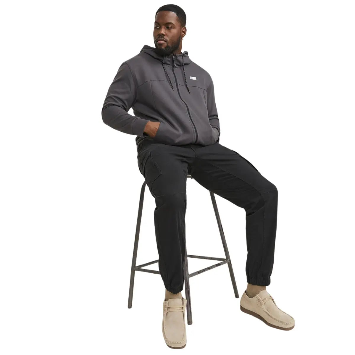 Duże męskie spodnie bojówki ze ściągaczami Jack  &amp; Jones 12181655 czarne