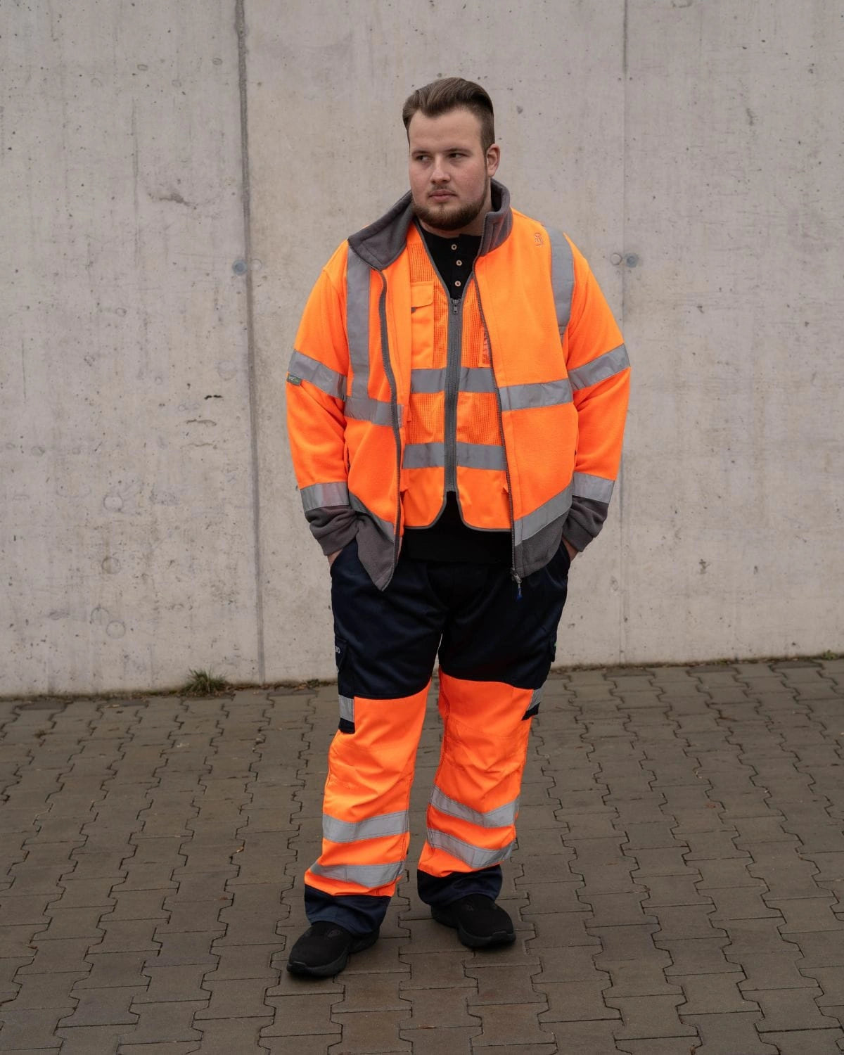 Velká pánská rozepínací pracovní mikina Leo Hartland oranžová s reflexním fleecem