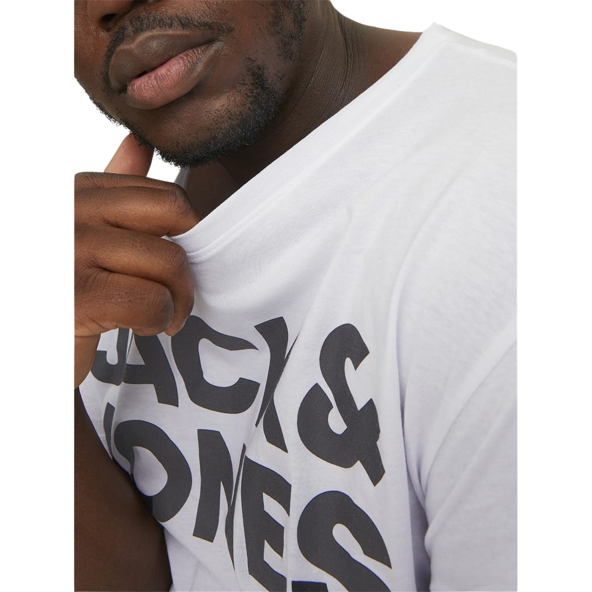 Duża męska koszulka z nadrukiem t-shirt z napisami Jack &amp; Jones 12158505 biały