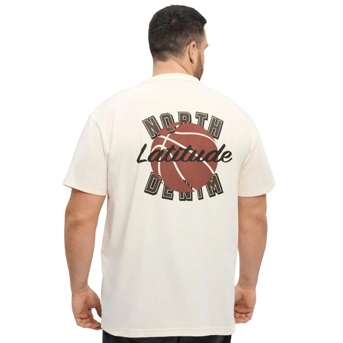 Duży męski t-shirt z nadrukiem na plecach koszulka z krótkim rękawem North Latitude 53331-0001 kremowa