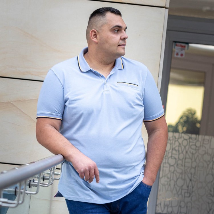 blekitna koszulka polo meska 2xl z krotkim rekawem