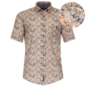 Velká pánská květovaná košile s krátkým rukávem Casa Moda 944202500-450 béžová a oranžová