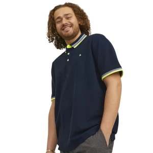 Pánská velká polokošile s límečkem Jack & Jones 12143859 tmavě modrá se žlutou barvou