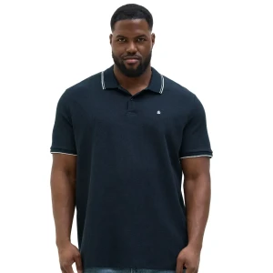 Velká pánská polo košile s límcem Jack & Jones 12274980 tmavě modrá s bílými vsadkami na límci