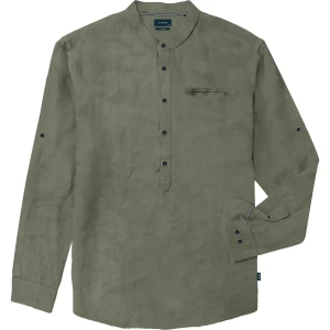 Velká pánská košile z lnu s dlouhým rukávem Double GS-5085 khaki