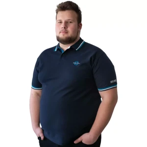 Velká pánská hladká polo košile s ozdobným límcem Double PS-3043 námořnická modř 