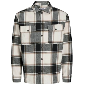 Velká pánská flanelová košile s dlouhým rukávem v kostce Jack & Jones 12284616 krémově-šedá