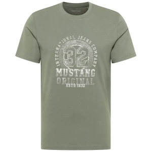 Velké pánské tričko Mustang 1016859-6473 s krátkým rukávem a velkým potiskem khaki