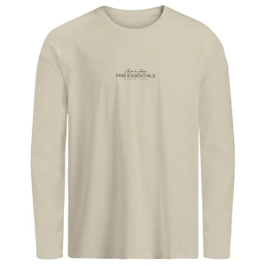 Velké pánské tričko s dlouhým rukávem longsleeve s nápisy Jack & Jones 12288173 béžové