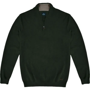Velký pánský hladký svetr na krátký zip Double Urban Outfitters KNIT-8020 tmavě zelený