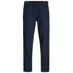 Duže pánské chinos kalhoty s lnem Jack & Jones 12278698 tmavě modré