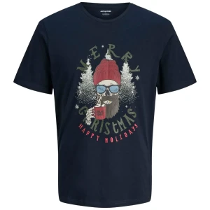 Velké pánské vánoční tričko s potiskem Jack & Jones 12285536 tmavě modré