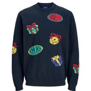Velký pánský vánoční svetr přes hlavu Jack & Jones 12288022 tmavě modrý