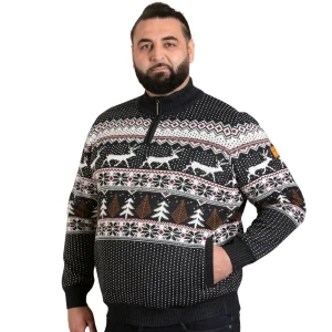 Velký pánský vánoční svetr se zapínáním na krátký zip Duke D555 Nicholas tmavě modrý