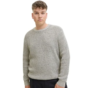 Velký pánský svetr přes hlavu Jack & Jones 12287722 béžovo-šedý s černou nití