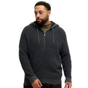 Velká pánská rozepínací mikina s kapucí a strukturální texturou Jack & Jones 12285626 šedo-černá