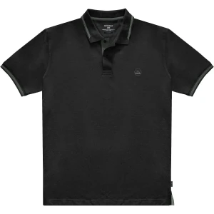 Velké pánské hladké polo tričko s ozdobným límečkem Double PS-3037 černé 