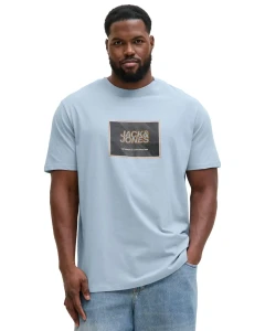 Pánské velké tričko s potiskem Jack & Jones 12295987 světle modrý
