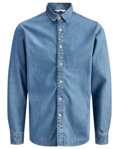 Pánská džínová košile Jack & Jones s dlouhým rukávem velká velikost 12294291 modrá 