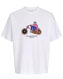 Velké pánské tričko s krátkým rukávem se zábavným potiskem Jack&Jones 12297246 bílé