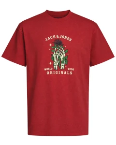 Velké pánské tričko s krátkým rukávem se zábavným potiskem Jack&Jones 12297246 červený