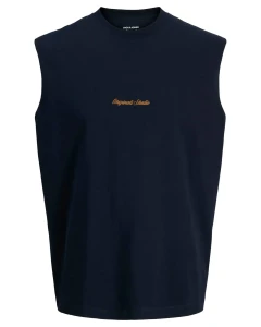 Velké pánské tílko bez rukávů se subtilním nápisem Jack & Jones 12297244 námořnická modrá