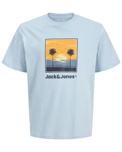 Velké pánské tričko se stylovým potiskem Jack & Jones 12295986 světle modré