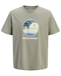 Velké pánské tričko se stylovým potiskem Jack & Jones 12295986 khaki