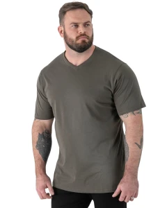 Velká košile Duke D555 Signature s výstřihem do V v khaki barvě