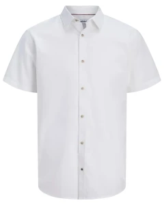 Velká pánská jednobarevná košile s krátkým rukávem Jack & Jones 12289572 bílá
