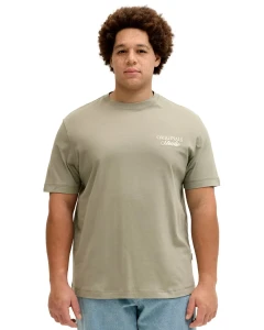 Velké pánské tričko s krátkým rukávem s potiskem na zádech Jack & Jones 12288197 khaki