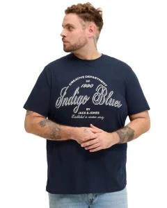 Velké pánské tričko s krátkým rukávem s nápisy Jack & Jones 12294518 tmavě modré