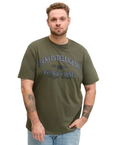 Velké pánské tričko s krátkým rukávem s nápisy Jack & Jones 12294518 khaki