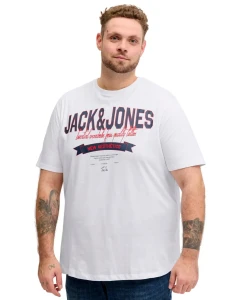 Velké pánské tričko s krátkým rukávem s výrazným potiskem Jack & Jones 12289691 bílé