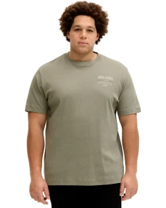 Velké pánské tričko s krátkým rukávem s výrazným potiskem na zádech Jack & Jones 12279891 khaki