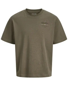 Velké pánské tričko s krátkým rukávem s výrazným potiskem na zádech Jack & Jones 12279891 světle hnědé