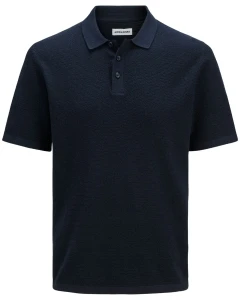 Velké pánské strukturované polo tričko s límečkem Jack & Jones 12269087 tmavě modré